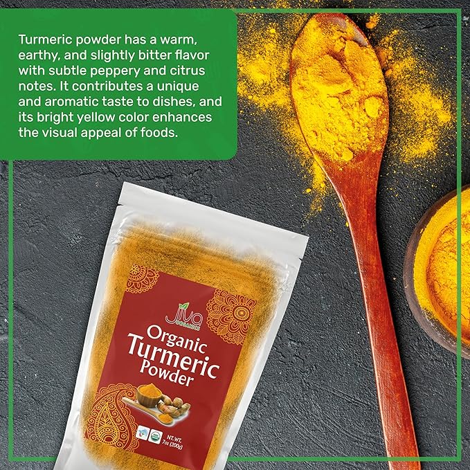 Jiva Organic Turmeric Powder 7 oz - Packaged in Resealable Bag, 100% Raw with Tumeric Powdered Organic, Turmeric Curcumin Powder, Origins from India