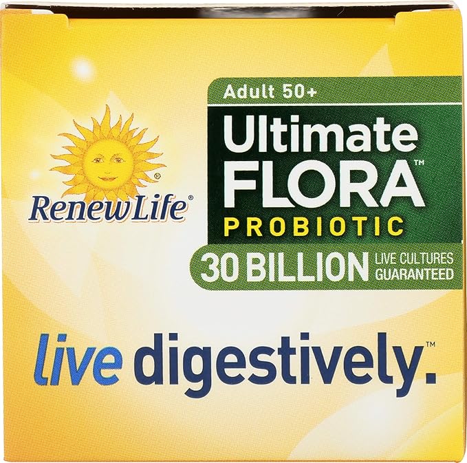 Renew Life Probiotic Adult 50 Plus Probiotic Capsules, Daily Supplement Supports Urinary, Digestive and Immune Health, L. Rhamnosus GG, Dairy, Soy and gluten-free, 30 Billion CFU, 30 Count