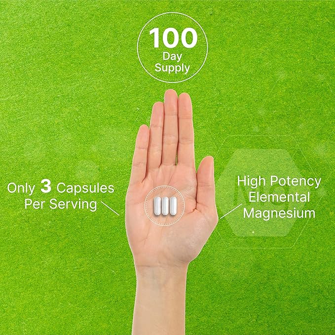 Magnesium Glycinate 400mg, 300 Capsules | 100% Chelated for Easy Absorption | Essential Mineral Supplement for Muscle, Sleep, & Heart Health*