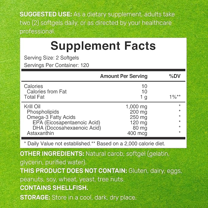 DEAL SUPPLEMENT 2 Pack Antarctic Krill Oil, 1,000mg Per Serving, 480 Softgels – Mercury Free, No Fishy Taste – Rich in Omega-3s, EPA, DHA, Astaxanthin, & Phospholipids – Non-GMO, No Gluten
